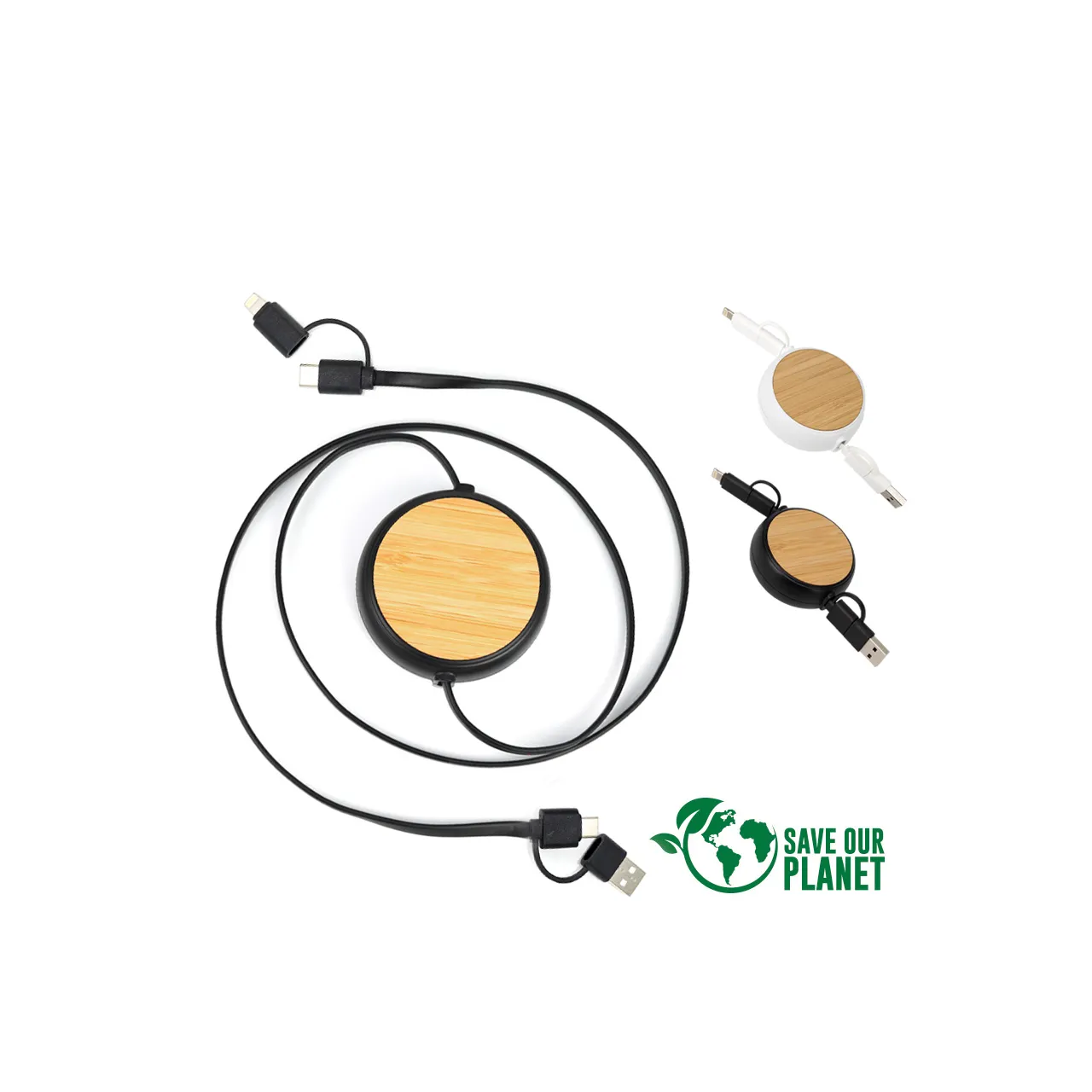 Connect Multicargador Retráctil 4 en 1 de ABS/Bamboo