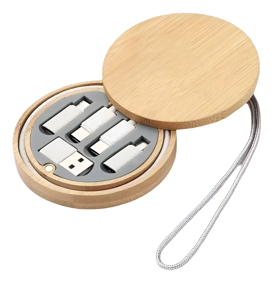 Set de Cables con estuche de bambú