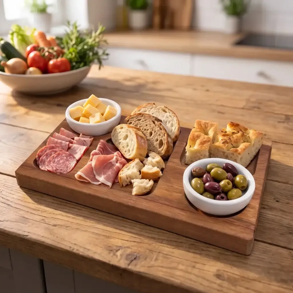 Tabla De Picada En Mini Block 30X20 Cm Con Bowls De Cerámica