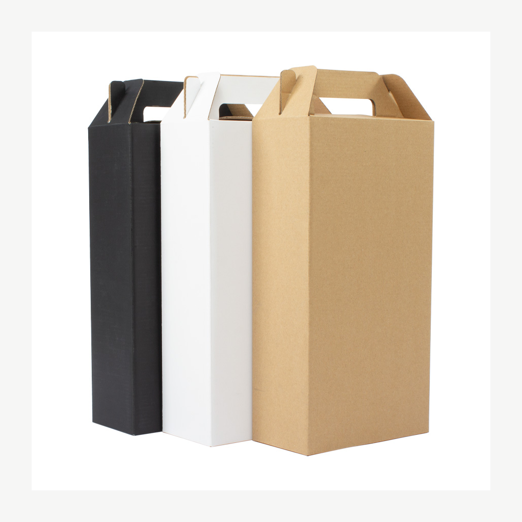 Caja autoarmable con asas, para 2 botellas de Vino