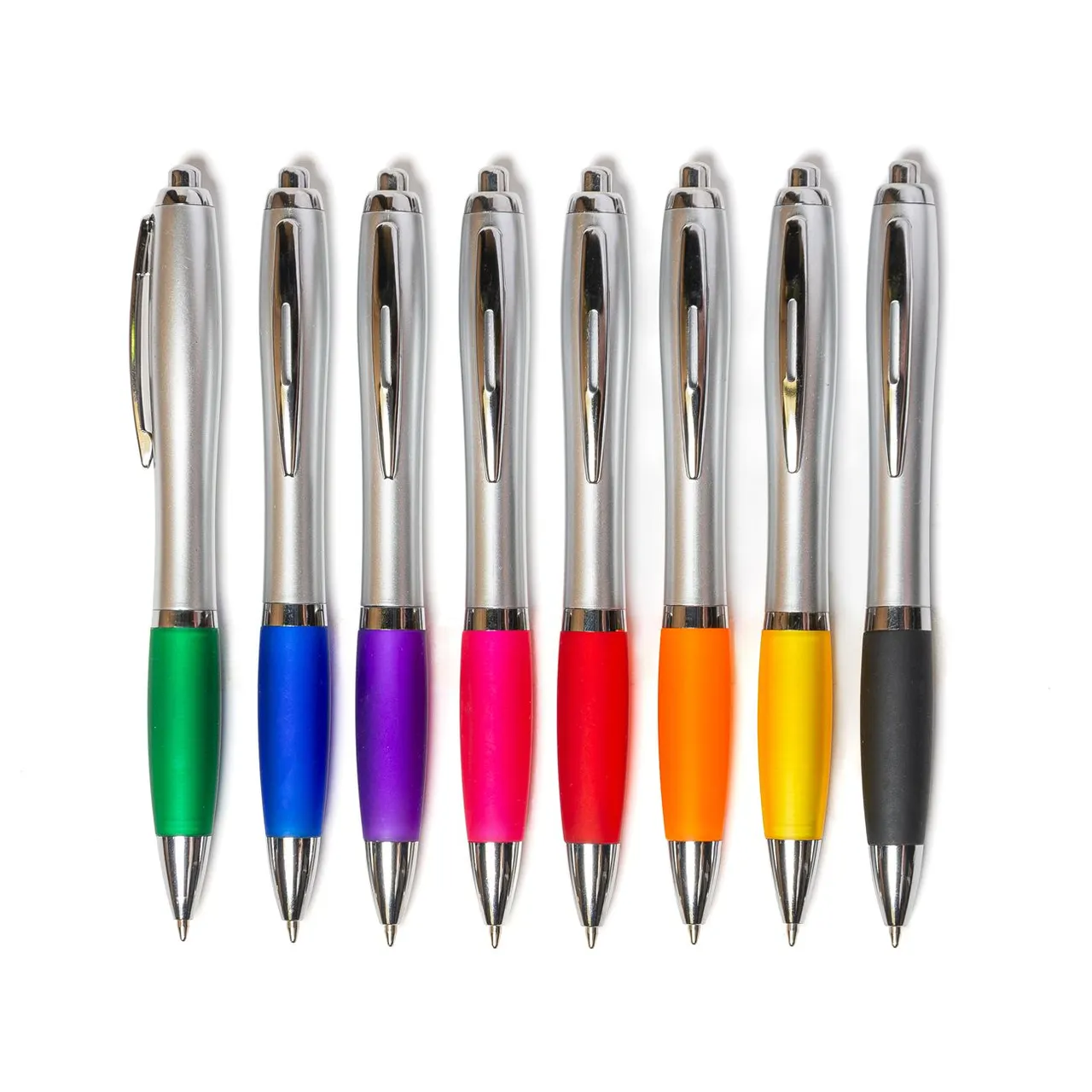 Bolígrafo retráctil, cuerpo plateado con grip de color. (GP5175)
