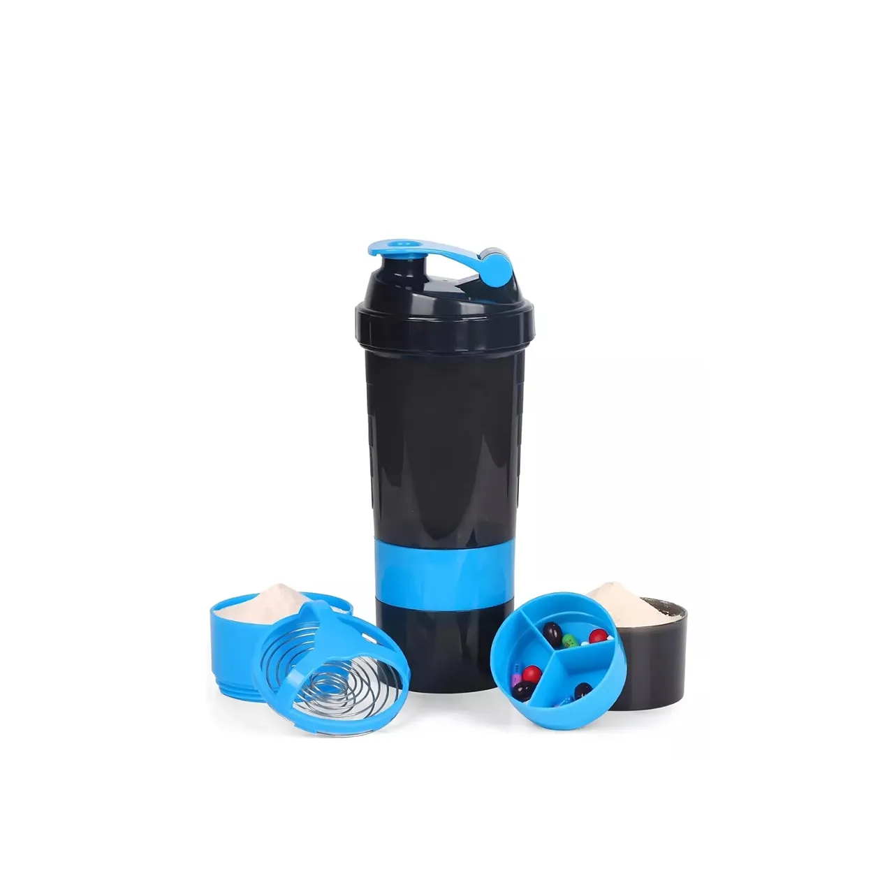 Vaso Gym para batidos proteína "SHAKE", con 4 compartimentos.