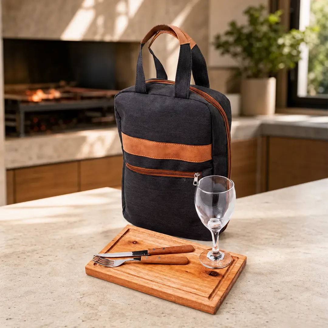 Estuche De Asado X1 Con Cierre De Cordura Con Copa de Vino